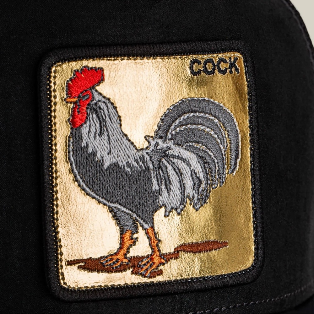 Goorin bros. Classic Black MICROSUEDE GOLDEN Rooster Patch Trucker Hat - Picture 2 of 10